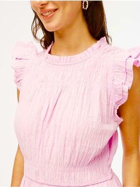 J. Crew Factory Light Pink Ruffle-Sleeve Dress